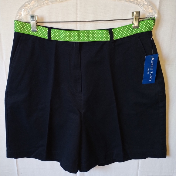 Karen Scott Pants - NWT Karen Scott Sport Chino Golf Tennis Shorts Women's 14 Navy Blue Flat Front